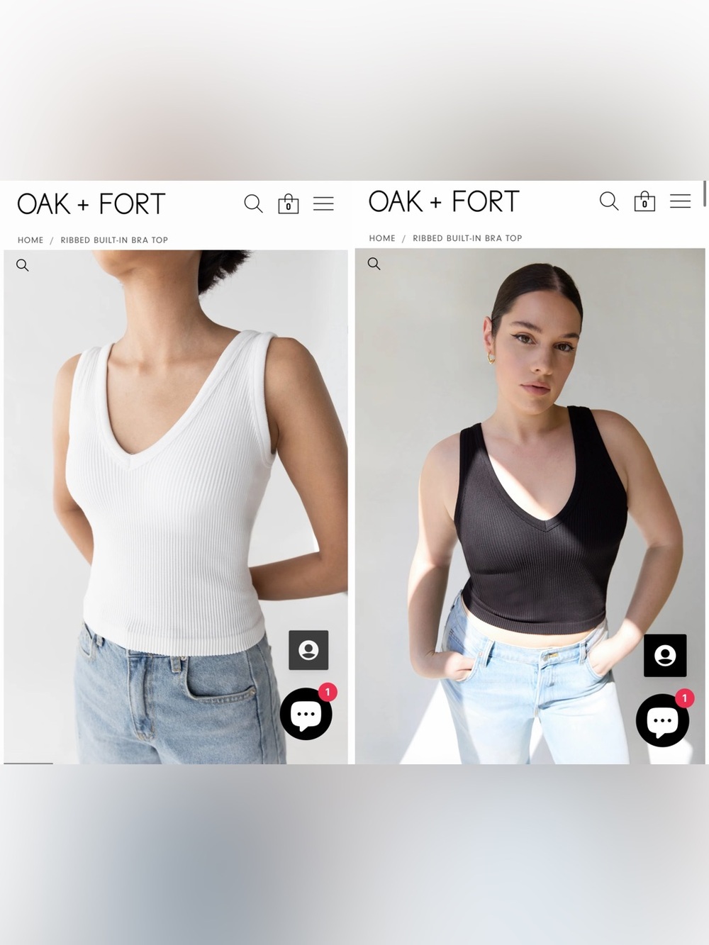 Two OAK + FORT Ribbed V-Neck Tanks — White & Black